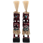 Комплект из 2-х деревянных статуэток Asmat Straw Headdress Statuettes Red Turquoise варинант исполнения - 1 | Loft Concept в Екатеринбурге