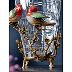 Ваза стеклянная прозрачная с бронзовым основанием в виде ветвей и фарфоровыми птичками Eden Garden варинант исполнения - 5 | Loft Concept в Екатеринбурге