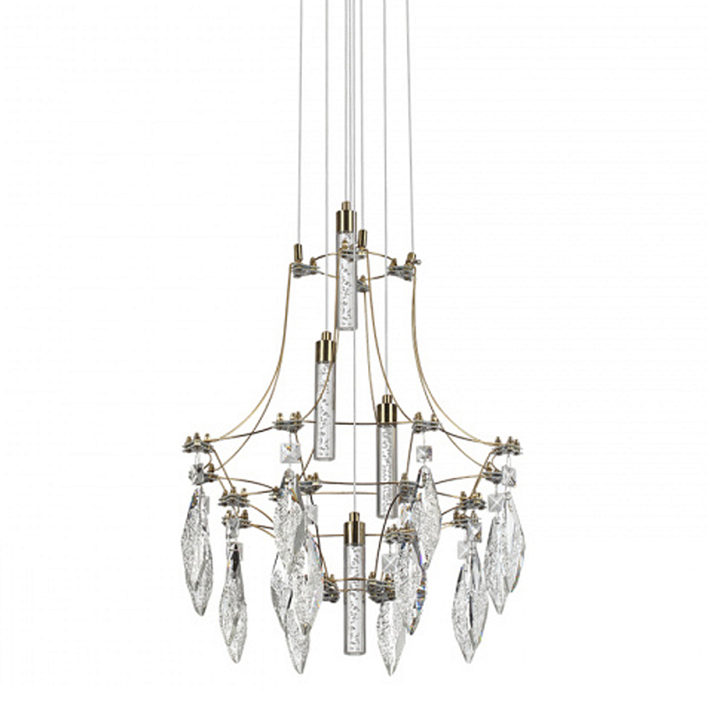 Люстра подвесная из металла с хрустальными подвесками прозрачного цвета Quasar 41 Золотой Хром в Екатеринбурге | Loft Concept 