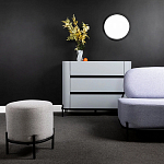 Круглый пуф на металлических ножках с обивкой из рогожки Casey Poof варинант исполнения - 4 | Loft Concept в Екатеринбурге