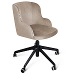 Стул с мягкой бежевой обивкой из велюра и подъемно-поворотным механизмом на черных колесиках Harper Beige варинант исполнения - 1 | Loft Concept в Екатеринбурге