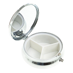 Таблетница карманная круглая с 3-мя отделениями с зеркалом и накладкой из натурального камня Жадеит Silver Stone Pillboxes варинант исполнения - 2 | Loft Concept в Екатеринбурге