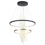 Люстра подвесная с 2-мя круглыми подвесами в черном и золотистом цвете и вертикальными подвесками Ring Horizontal варинант исполнения - 2 | Loft Concept в Екатеринбурге