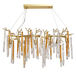 Люстра линейная золотого цвета с декоративными ветвями и длинными стеклянными подвесками в форме сосулек Droplet Chandelier варинант исполнения - 1 | Loft Concept в Екатеринбурге