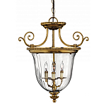 Люстра подвесная цвета латунь с прозрачным стеклянным плафоном и тремя лампами в классическом стиле на цепи Hinkley варинант исполнения - 1 | Loft Concept в Екатеринбурге