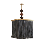 Люстра квадратная с бахромой и подвесом из деревянных бусин Psyche варинант исполнения - 1 | Loft Concept в Екатеринбурге