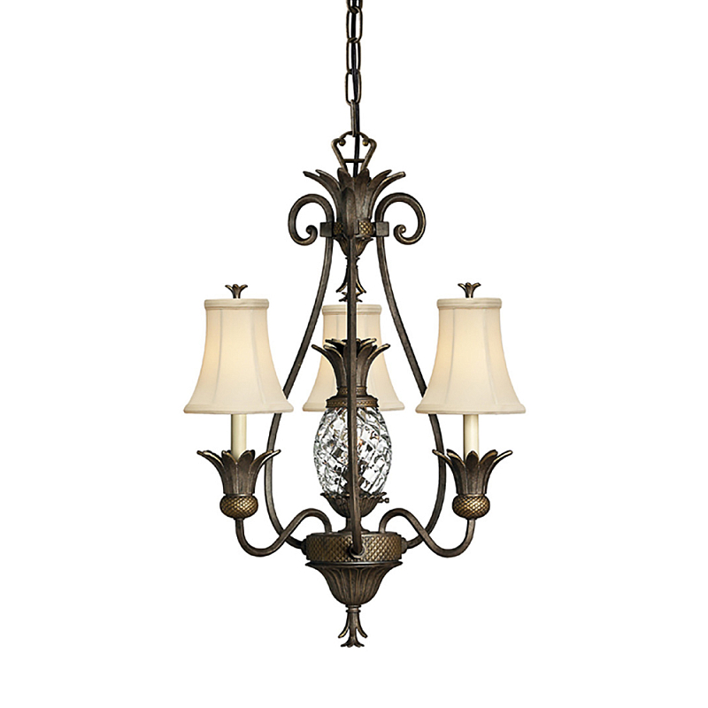Люстра бронзового цвета с 3-мя кремовыми текстильными абажурами Hinkley Бронза Белый Бежевый в Екатеринбурге | Loft Concept 