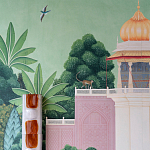 Обои ручная роспись Mahal Garden Original colourway on blue painted Xuan paper варинант исполнения - 3 | Loft Concept в Екатеринбурге
