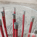 Дизайнерский журнальный стол с круглой прозрачной столешницей и основанием в виде красных металлических тросов Wires варинант исполнения - 5 | Loft Concept в Екатеринбурге