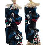 Комплект из 2-х деревянных статуэток Asmat Straw Headdress Statuettes Blue Red варинант исполнения - 3 | Loft Concept в Екатеринбурге