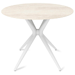 Стол обеденный с круглой столешницей из керамики на четырех белых ножках Sand Ceramics варинант исполнения - 1 | Loft Concept в Екатеринбурге