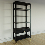 Стеллаж Elsa Dreams Black со стеклянными полками и ящиком варинант исполнения - 1 | Loft Concept в Екатеринбурге