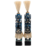 Комплект из 2-х деревянных статуэток Asmat Straw Headdress Statuettes Dark Blue варинант исполнения - 4 | Loft Concept в Екатеринбурге