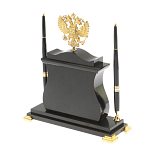 Часы настольные с Гербом России и 2-мя шариковыми ручками в комплекте Stone Clock варинант исполнения - 3 | Loft Concept в Екатеринбурге