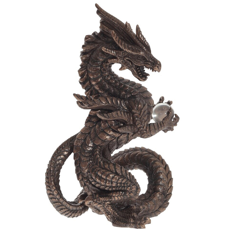 Декоративная статуэтка Дракон Dark Bronze Dragon Holding Sphere Statuette Коричневый Темная бронза в Екатеринбурге | Loft Concept 