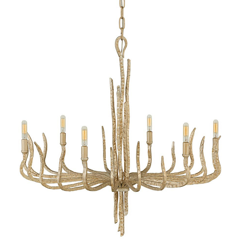 Люстра дизайнерская золотого цвета с 6-ю лампами на изогнутых рожках с текстурной поверхностью Hinkley Золотой в Екатеринбурге | Loft Concept 