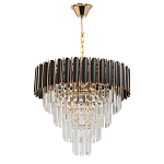 Люстра из черного металла с многоярусными подвесками из прозрачного хрусталя на золотой цепи Empire Black Chandelier Crystal варинант исполнения - 2 | Loft Concept в Екатеринбурге