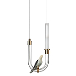 Подвесной светильник с декоративной фигуркой птицы на прозрачной изогнутой трубке Ganthea варинант исполнения - 1 | Loft Concept в Екатеринбурге