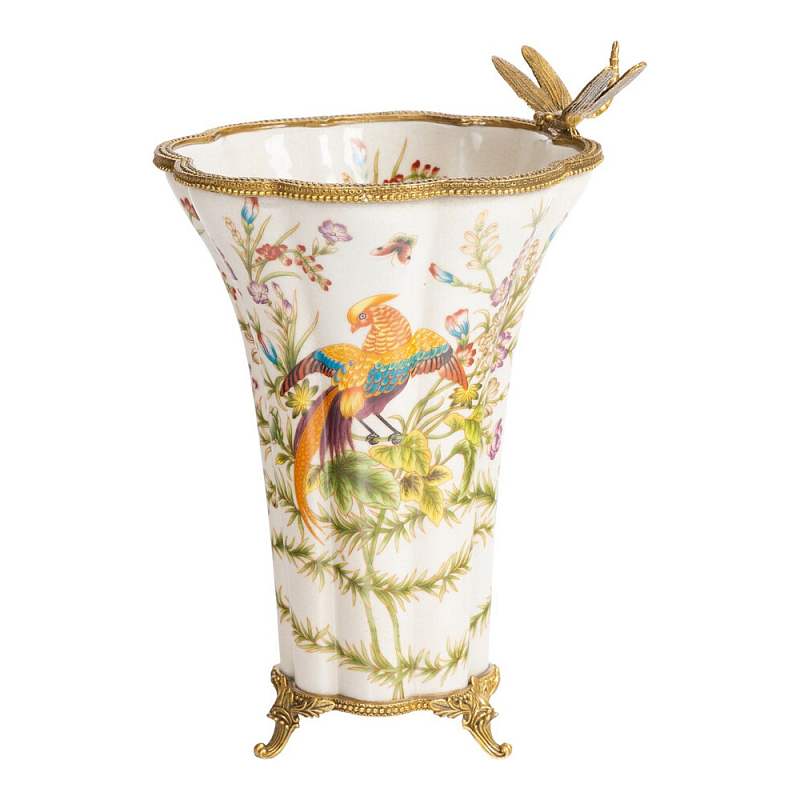 Ваза из фарфора с бронзовой стрекозой  Paradise Dragonfly Бронза Мульти в Екатеринбурге | Loft Concept 