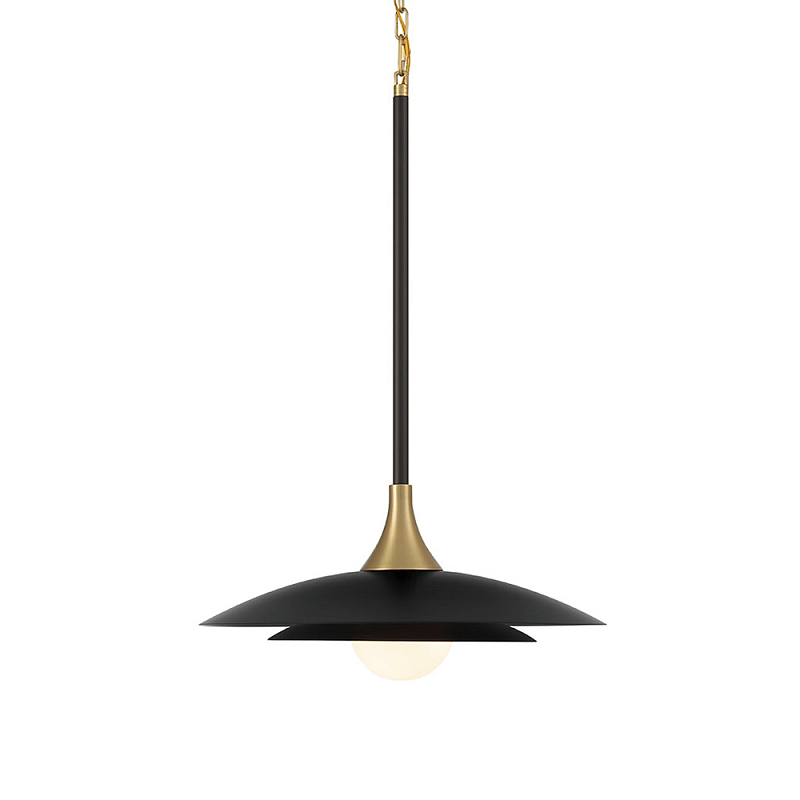 Подвесной светильник с плафоном в форме плоского купола и белой шарообразной лампой Eurofase Черный Белый Золотой в Екатеринбурге | Loft Concept 