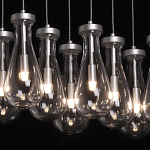 Люстра с 9-ю прозрачными плафонами из стекла в форме капли на прямоугольном потолочном основании цвета хром Lucid Rain  варинант исполнения - 5 | Loft Concept в Екатеринбурге