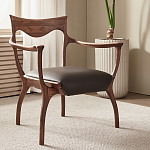 Стул деревянный с мягким сиденьем из коричневой натуральной кожи Moon Walnut Furniture варинант исполнения - 1 | Loft Concept в Екатеринбурге