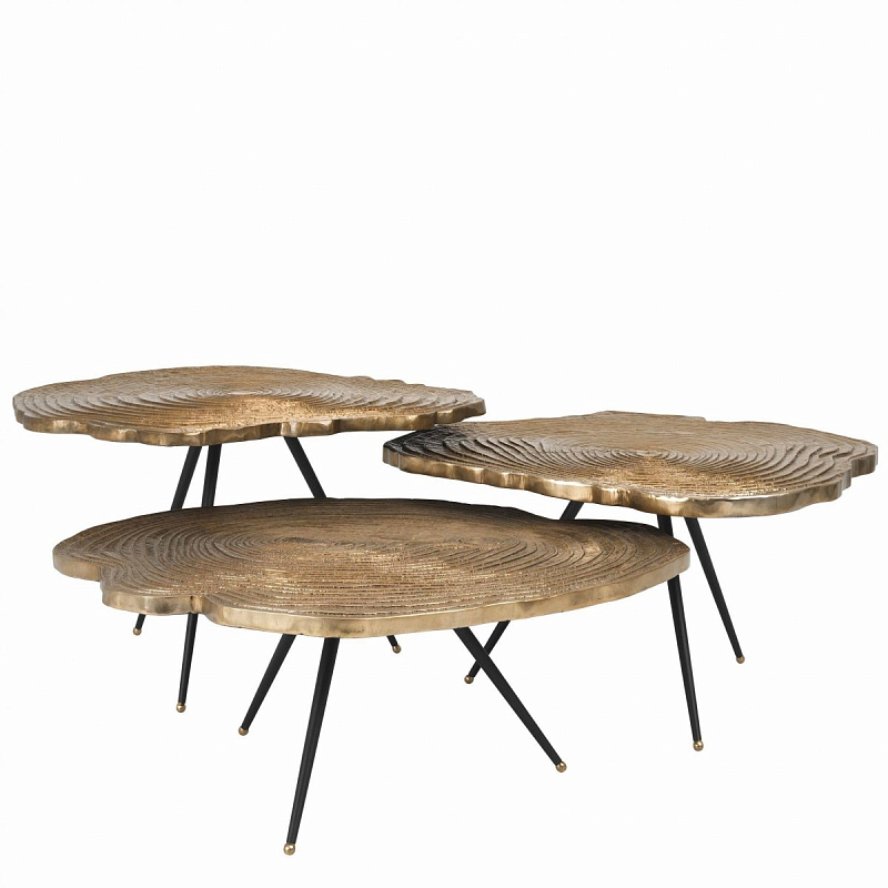 Набор столиков Eichholtz Coffee Table Quercus Set of 3 Черный Латунь в Екатеринбурге | Loft Concept 