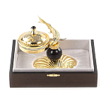 Икорница с декором "Стерлядка на ракушке" с гравировкой на подставке из натурального камня Обсидиан Decorative Cavair Dishes варинант исполнения - 4 | Loft Concept в Екатеринбурге