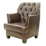 Кресло кожаное c мягкими подлокотниками на 4-х деревянных ножках из массива березы Joseph Armchair brown варинант исполнения - 2 | Loft Concept в Екатеринбурге