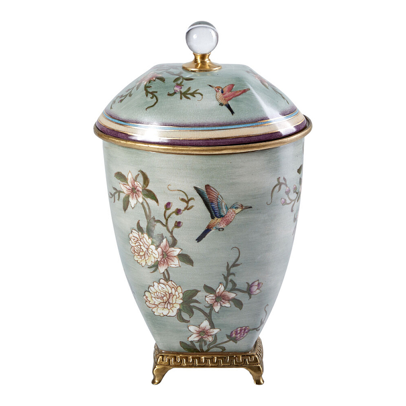 Ваза с крышкой и цветочным узором Genuine Chinese Classics Серый Мульти Бронза в Екатеринбурге | Loft Concept 