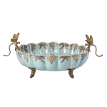 Чаша из голубого фарфора на бронзовых ножках с рисунком цветов и фигурками стрекоз Blue Garden варинант исполнения - 1 | Loft Concept в Екатеринбурге