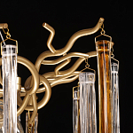 Люстра линейная золотого цвета с декоративными ветвями и длинными стеклянными подвесками в форме сосулек Droplet Chandelier варинант исполнения - 6 | Loft Concept в Екатеринбурге