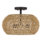 Потолочный светильник с плафоном из плетеного джута и черным каркасом Quoizel варинант исполнения - 2 | Loft Concept в Екатеринбурге