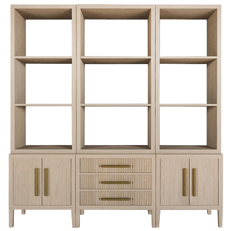 Модульный стеллаж Primo из трех составных элементов Светлый дуб Древесина Золотой в Екатеринбурге | Loft Concept 