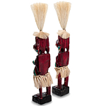 Комплект из 2-х деревянных статуэток Asmat Straw Headdress Statuettes Red Turquoise Tattoo варинант исполнения - 2 | Loft Concept в Екатеринбурге