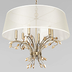 Люстра подвесная круглая с тканевым полупрозрачным абажуром и подвесками 6 ламп Gilded Elegance варинант исполнения - 4 | Loft Concept в Екатеринбурге