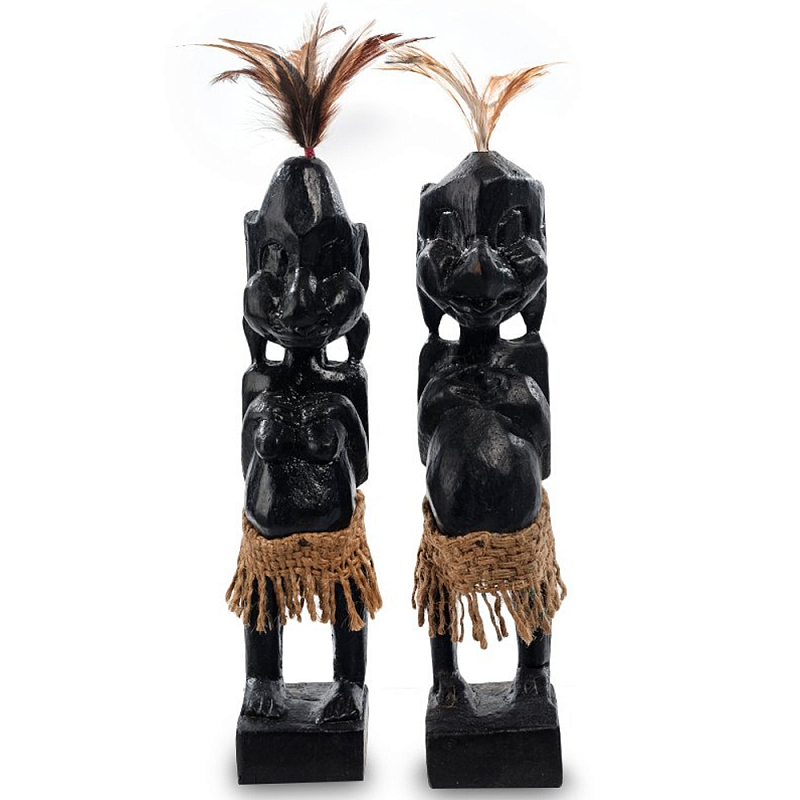 Комплект из 2-х деревянных статуэток Asmat Statuettes Black Черный Коричневый в Екатеринбурге | Loft Concept 