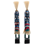 Комплект из 2-х деревянных статуэток Asmat Straw Headdress Statuettes Blue Colorful Tattoo варинант исполнения - 5 | Loft Concept в Екатеринбурге