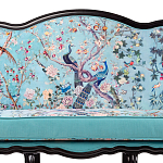 Трехместный диван из натурального бука бирюзовый с изображением птиц и цветов Turquoise Chinoiserie Garden Sofa варинант исполнения - 4 | Loft Concept в Екатеринбурге