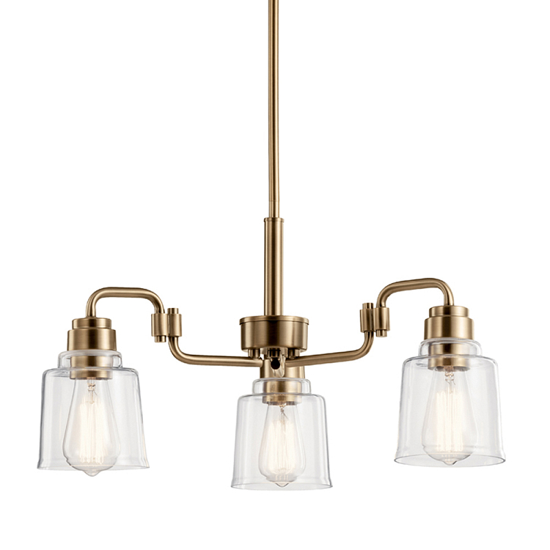 Люстра цвета латунь с 3-мя прозрачными стеклянными плафонами Kichler Латунь Прозрачное Стекло в Екатеринбурге | Loft Concept 