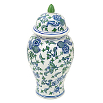 Ваза с крышкой и зелено-голубым рисунком на белом фоне 51 см Blue & White Ornament варинант исполнения - 1 | Loft Concept в Екатеринбурге
