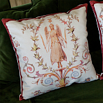 Декоративная подушка бежевая с растительным орнаментом Raffael Angel Beige Red Cushion варинант исполнения - 2 | Loft Concept в Екатеринбурге