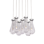 Люстра с 7-ю прозрачными плафонами из стекла в форме капли на круглом потолочном основании цвета хром Lucid Rain  варинант исполнения - 1 | Loft Concept в Екатеринбурге