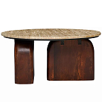 Кофейный столик с круглой столешницей на 2-х массивных деревянных ножках Tandem Travertine and Wood варинант исполнения - 1 | Loft Concept в Екатеринбурге