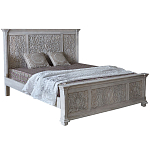 Двуспальная кровать из массива манго с резьбой Vega Grey Mango Bed варинант исполнения - 2 | Loft Concept в Екатеринбурге