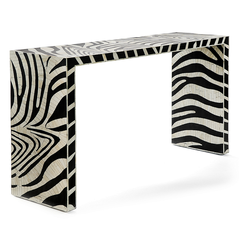 Консоль Дизайнерская Kenya Console ZEBRA Bone Inlay black ivory ( слоновая кость ) Черный в Екатеринбурге | Loft Concept 