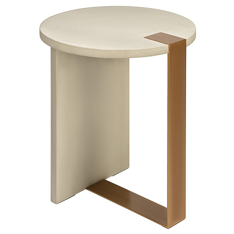 Приставной стол круглый Stingray Skin Table кожа Бежевый Серый Латунь Приставной стол круглый Stingray Skin Table кожа Бежевый Серый Латунь в Екатеринбурге | Loft Concept
