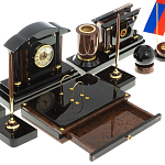 Настольный письменный набор с часами из природного камня обсидиана Peace Contract варинант исполнения - 4 | Loft Concept в Екатеринбурге