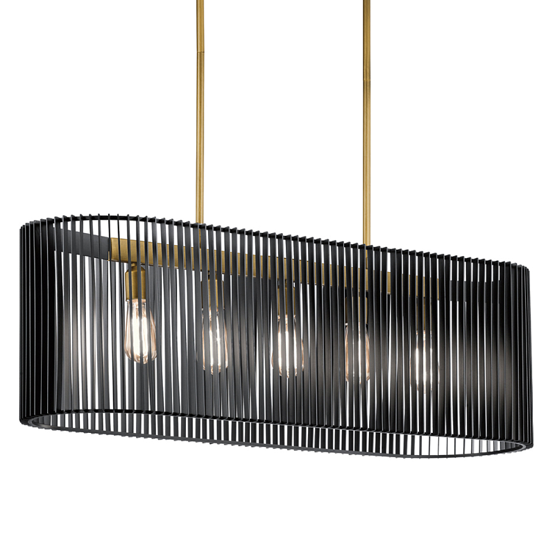 Люстра подвесная овальной формы с металлическим решетчатым абажуром матово-черного цвета и 5 лампами Kichler Черный Латунь в Екатеринбурге | Loft Concept 