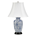 Настольная лампа с фарфоровым основанием с декоративным орнаментом и белым абажуром на темной круглой подставке Elstead Lighting варинант исполнения - 1 | Loft Concept в Екатеринбурге